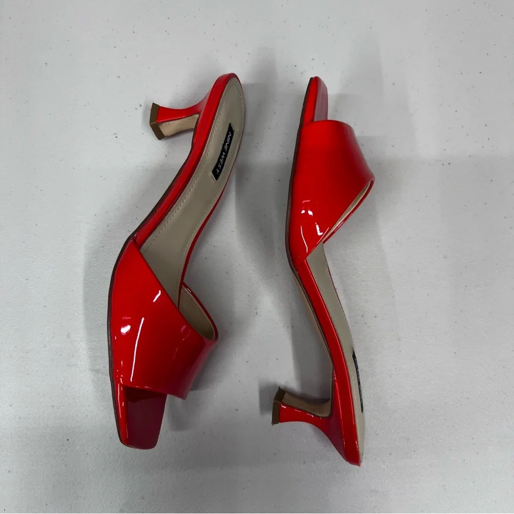 Nine West Indra Orange Patent Slide Kitten Heel Sandals Size‎ 9